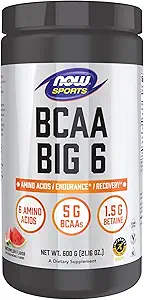 NOW Foods Sports Nutrition, BCAA (Branched Chain Amino Acids) Big 6, Watermelon Flavor, 600 Grams
