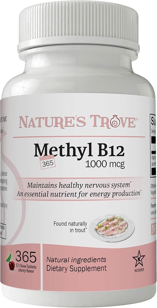 Nature's Trove Vitamin B12 Methylcobalamin 1000 mcg, 365 Count, B12 Chewable Vitamins, Cherry Flavor