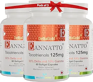 WELLNESS EXTRACT Eannatto Tocotrienols Vitamin E Supplements Tocopherol Free, Non-GMO, Gluten Free & Antioxidant125MG 60 Softgels (Pack of 3)