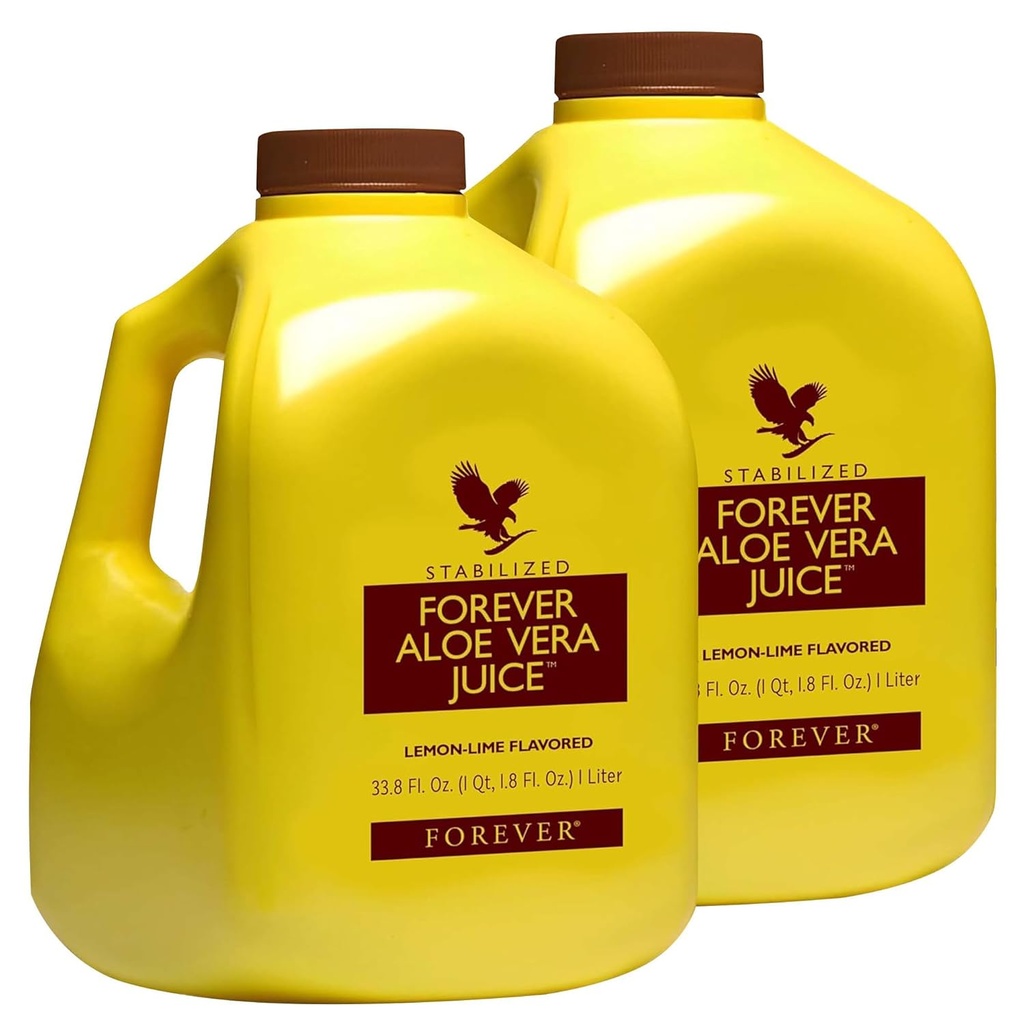 Forever Living - Aloe Vera Juice - Lemon Lime Flavor with Pure Inner Leaf Gel - Supports Digestion and Immunity - 1L Each (Pack of 2)