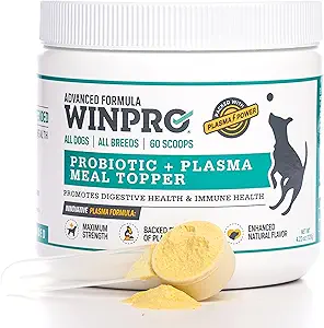 WINPRO Dog Probiotic Powder Meal Topper, Spray Dried Plasma with Prebiotics and Probiotics for Digestive Support and Gut Health for Dogs, All Breeds, Ages, and Sizes, 60 Scoops, Made in USA
