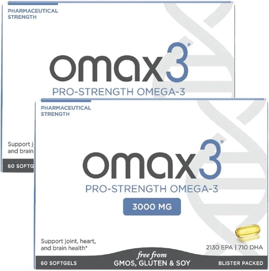 Omax3 Pro-Strength Ultra-Pure Omega-3 Fish Oil - 1000 mg - Maximum Professional Joint & Muscle Support - EPA DHA - NSF Certified - 60/per Softgel Blister (Pack of 2)