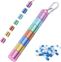 Pill Box Organiser, Portable Weekly Pill Box, 7 Day 1 Times a Day Compartments Tablet Organiser Box, Rainbow Metal Pill Holder Waterproof Pill Case with Keychain for Outdoor Travel Camping Work