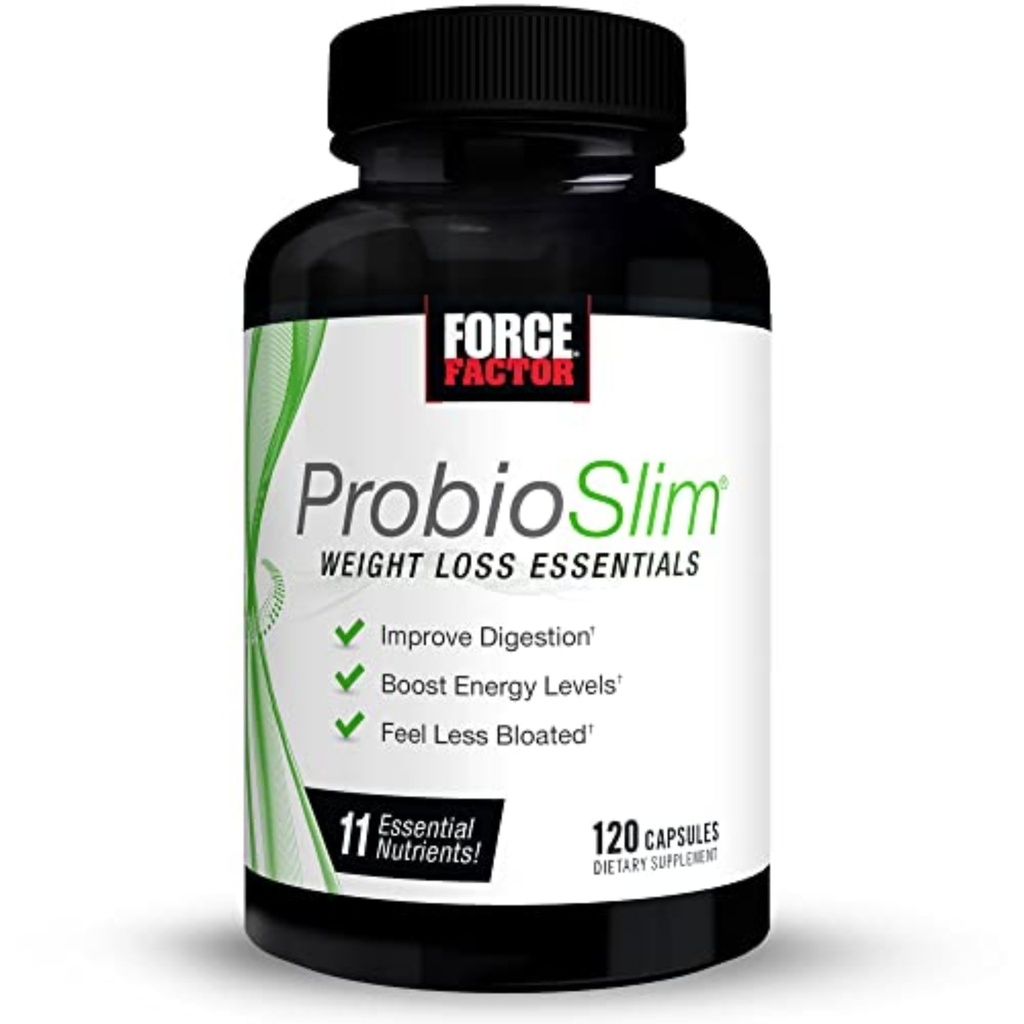 ProbioSlim Weight Loss Essentials Complete Daily Digestive Health and Weight Loss Probiotic Supplement for Women and Men with Electrolytes and Green Tea Extract, Force Factor, 120 Capsules