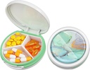 Serfeymi Small Pill Box - 3 Compartments Portable Pill Box for Purse Pocket, Compact Mini Travel Pill Case - Suitable for Medicine, Vitamin, Fish Oil, Supplements - White(Marble)