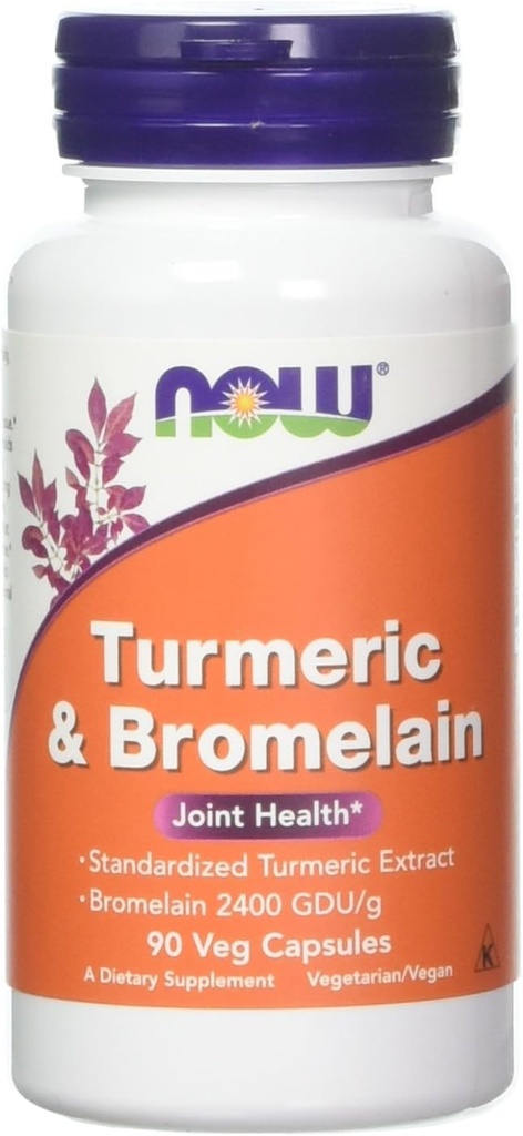 NOW Foods Turmeric & Bromelain, 90 Vegetable Capsule (2 Pack)