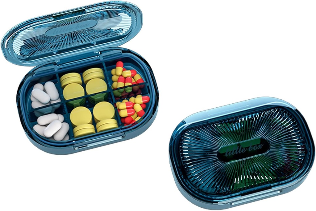 Small Pill Box, Moisture Proof Pill Case, Travel Pill Organizer for Pocket Purse, Daily Portable Medicine Vitamin, Fish Oil, Supplement (Blue)
