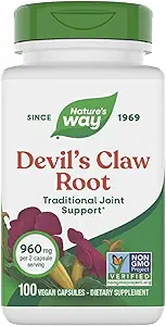 Nature’s Way Devil's Claw Root, Traditional Joint Support*, 960 mg per 2-Capsule Serving, Gluten-Free, Non-GMO Project Verified, 100 Vegan Capsules (Packaging May Vary)