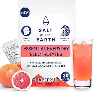 Salt of the Earth Premium Zero-Sugar Electrolyte - Made with Pink Himalayan Salt - Hydration Powder Packets | Premium Ingredients | Keto & Paleo Friendly | 30 Sticks, Grapefruit