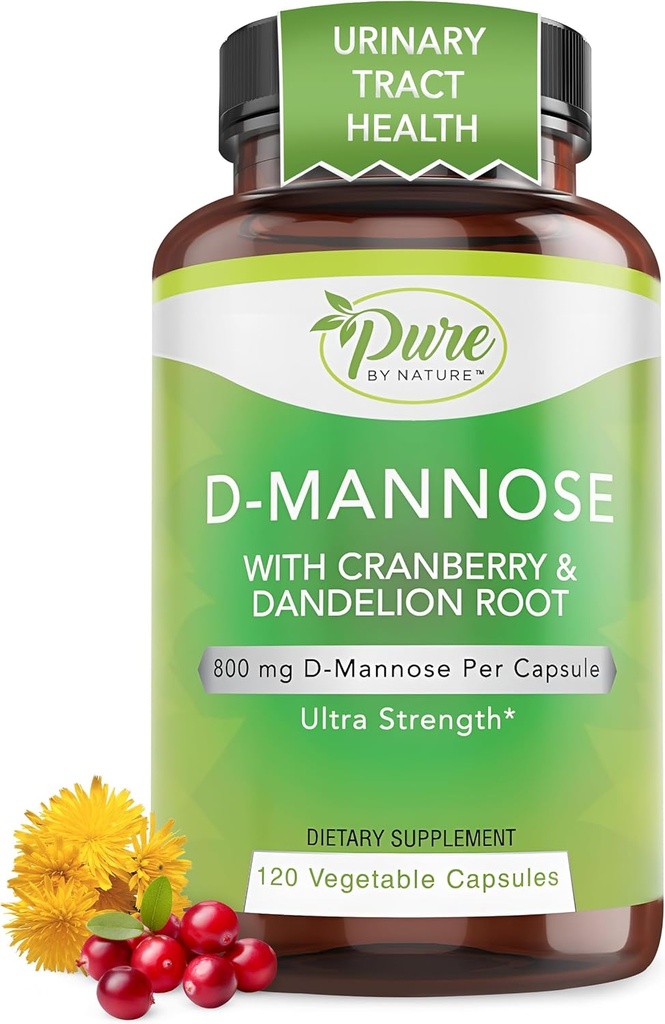 Pure By Nature D-Mannose with Cranberry and Dandelion Root, 120 Count