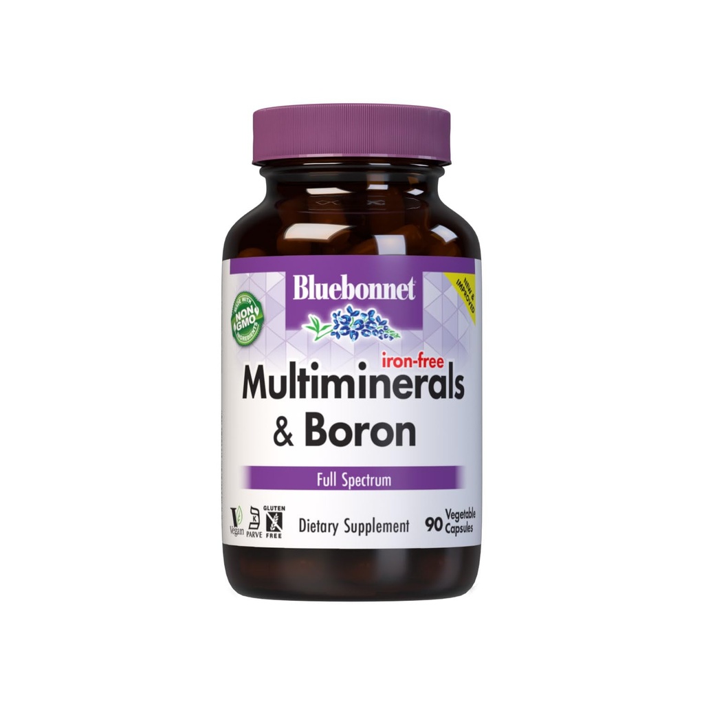 Bluebonnet Multi Mineral Plus Boron Vegetarian Capsules without Iron,White 90 Count