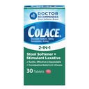 Colace 2-in-1 Stool Softener Plus Stimulant Laxative Tablets, 30 Count, Gentle Constipation Relief, Docusate Sodium Plus Sennosides