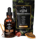 KIKI Green 8 Mushrooms Powder & Liquid Extract Bundle - Mushroom Supplement Complex for Focus & Energy - Lion's Mane, Chaga, Cordyceps, Turkey Tail, Reishi, Shiitake, Maitake - 4 oz, 2 fl oz