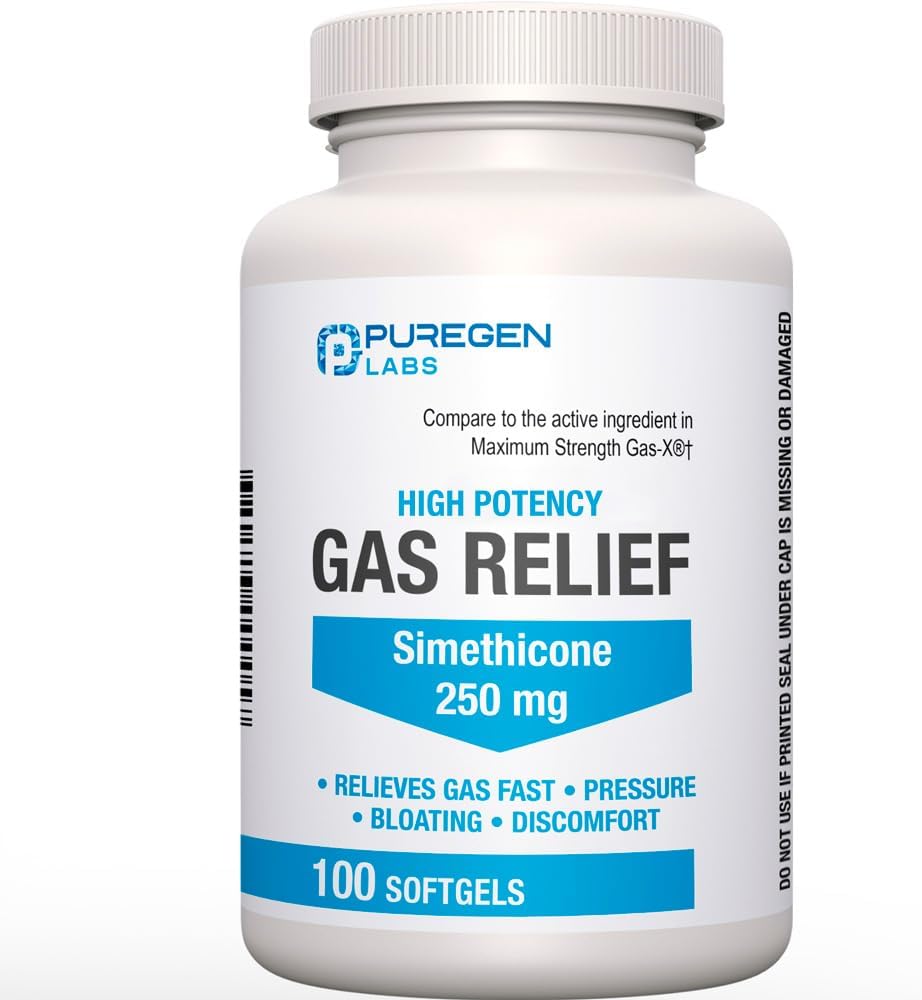 Maximum Strength Gas Relief Softgels with Simethicone 250 mg Relieve Pressure, Bloating and Painful Discomfort Compare to Gas-X and Phazyme -100 Count