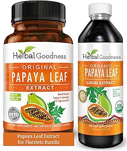 Papaya Leaf Extract for Platelets & Papaya Enzyme Bundle – 10X Digestive Capsules & 15X Liquid Platelet Support – Immune, Gut, and Digestive Health