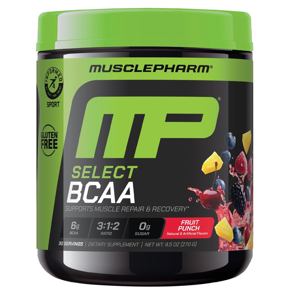 MusclePharm Essentials BCAA Powder, Pre & Post Workout Recovery Drink, Supports Muscle Recovery & Energy, Essential Amino Acids, 30 Serv, Fruit Punch