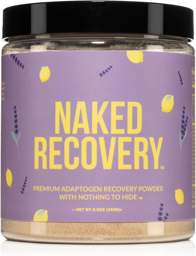 NAKED Recovery - Mushroom Supplement Powder - Lions Mane, Cordyceps, Reishi, Tart Cherries, Lemon Balm - Adaptogen Wellness Formula, Stress Relief, Muscle Recovery - 30 Servings