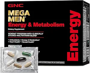 GNC Mega Men Energy and Metabolism Vitapak Program, Convenient, Complete Nutrition, 5 Products in 1 Packet, Calorie Burn, Thermogenic, 300mg Caffeine, 30 Daily Packs