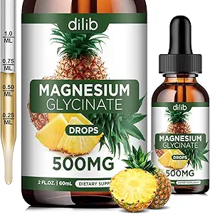 Magnesium Glycinate Supplement, Liquid Magnesium Glycinate Liquid Drops 500mg-Support Stress Relief, Relaxation, Mood, Sleep, Bone & Muscle-2 Fl Oz, Vegan, Pineapple Flavor