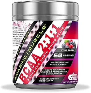 Amazing Muscle BCAA 2:1:1 Branched Chain Amino Acids Supplement | 6000 Mg Per Serving | 60 Servings | Wild Berry Flavor