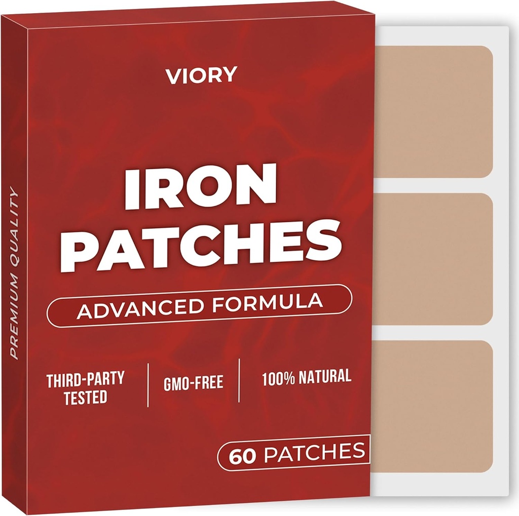 Iron Patches (Pack of 60) - 100% Natural Patch for Women and Men - with Biotin - Energy, Focus & Body Support - Enhanced Formula