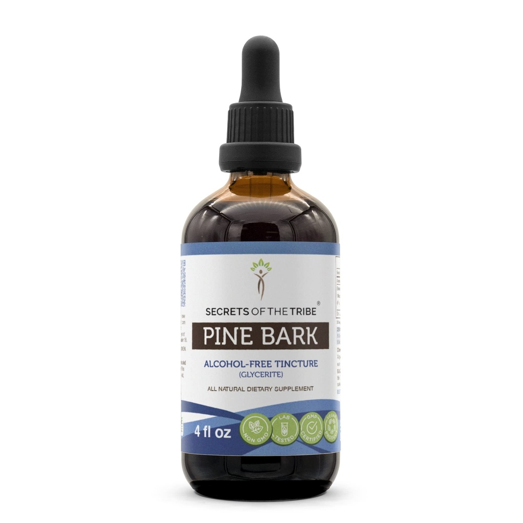 Secrets of the Tribe Pine Bark Alcohol-Free Liquid Extract, Wildcrafted Pine Bark (Pinus strobus) Dried Bark (4 FL OZ)