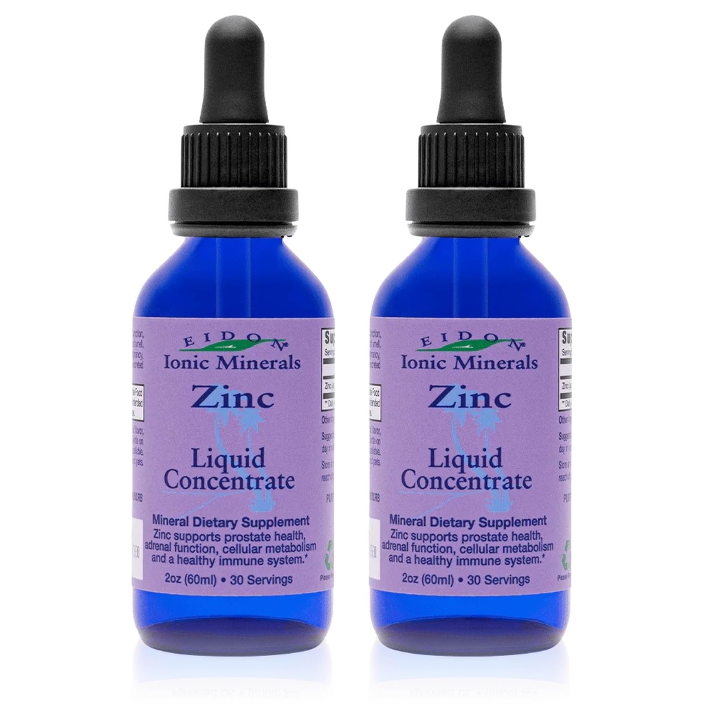 Eidon Ionic Minerals Liquid Zinc Concentrate - Ionic Zinc Sulfate Supplement Drops for Men, Women, & Kids, Support Immune System, Hair and Skin, Liver and Kidney Health - 2 oz, 2 Pack