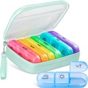 Cute Pill Organizer 3 Times a Day, Large Daily Pill Case for Women, Portable Pill Box 7 Day for Purse with Bag & Zipper to Hold Vitamins, Medications, Fish Oils, Supplements (Cyan Blue)