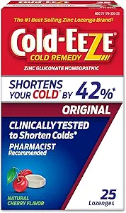 Cold-EEZE Natural Cherry Zinc Lozenges, Homeopathic Cold Remedy, Reduces Duration of the Common Cold, Sore Throat, Cough, Congestion and Post Nasal Drip, 25 Count