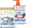Native Pet Omega Oil for Dogs (8 oz.) & Beef Bone Broth for Dogs (4.75 oz.) - Made with Wild Alaskan Salmon Oil - EPA DHA and Bone Broth Powder Food Topper for Picky Eater