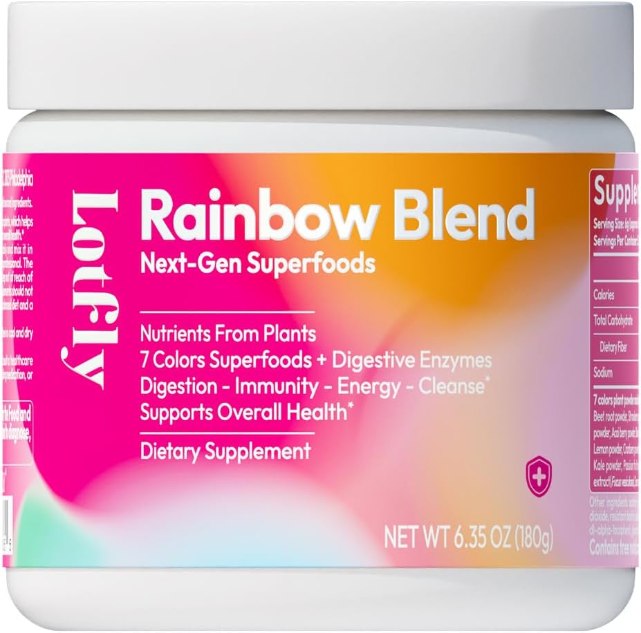 Superfood Rainbow Blend Powder, 7-Color Plant & Botanical Extracts with 44 Nutrients for Gut Health, Digestion, Immunity & Antioxidant Support, Digestive Enzymes & Prebiotics, 6.35 Oz