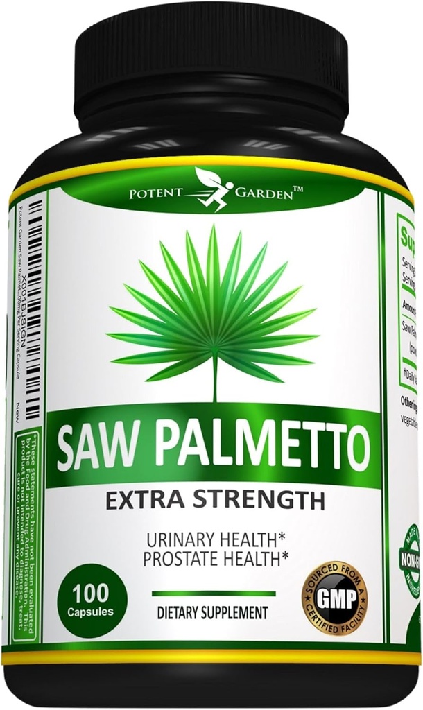 Potent Garden Saw Palmetto 500 mg - Prostate Supplements for Men - Supports Healthy Urination Frequency & Flow - Non GMO, 100 Saw Palmetto Capsules