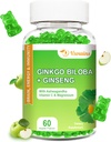 240MG Ginkgo Biloba Gummies with Ginseng and Magnesium, Ginko Biloba Supplements Gummies for Brain Focus, Mood and Memory for Adults, 60 Cts