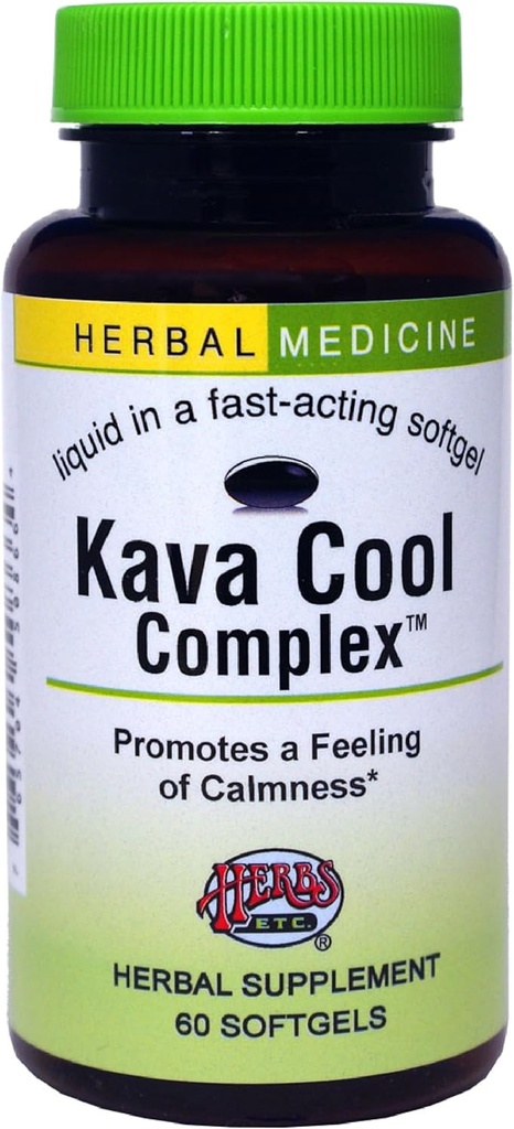 Herbs Etc. Kava Calm Complex - Herbal Supplement to Support Natural Relaxation - Supports Restful Sleep - Nerve Soothing Supplement - 60 Softgels (60 Servings)