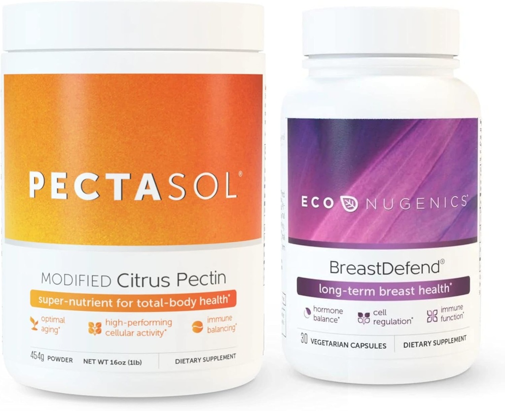 EcoNugenics Promotes Breast Health & Cellular Support - BreastDefend 30 Capsules + PectaSol-C Modified Citrus Pectin 454 Grams Bundle