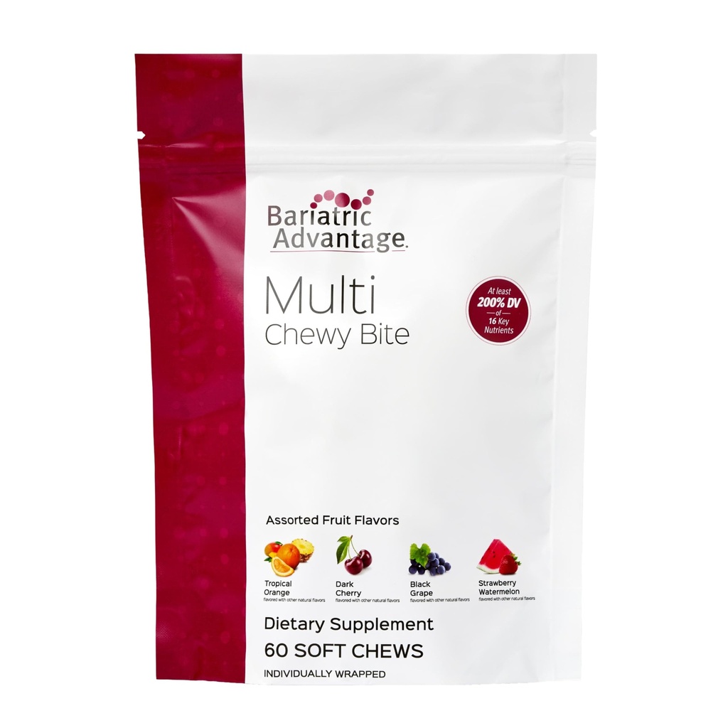 Bariatric Advantage Multi Chewy Bite - Soft Chew Multivitamin for Bariatric Surgery Patients - Chewable Multivitamin with Folic Acid, Vitamin D3 & More - Assorted Fruit Flavor - 60 Count