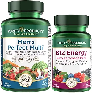Purity Products Bundle - Men's Perfect Multi + B12 Energy MELT Men's Multi Supports Healthy Vitality, Energy + More - B12 Energy Berry MELT w/ 1,000mcg of Methylcobalamin B-12-30 Day Supply