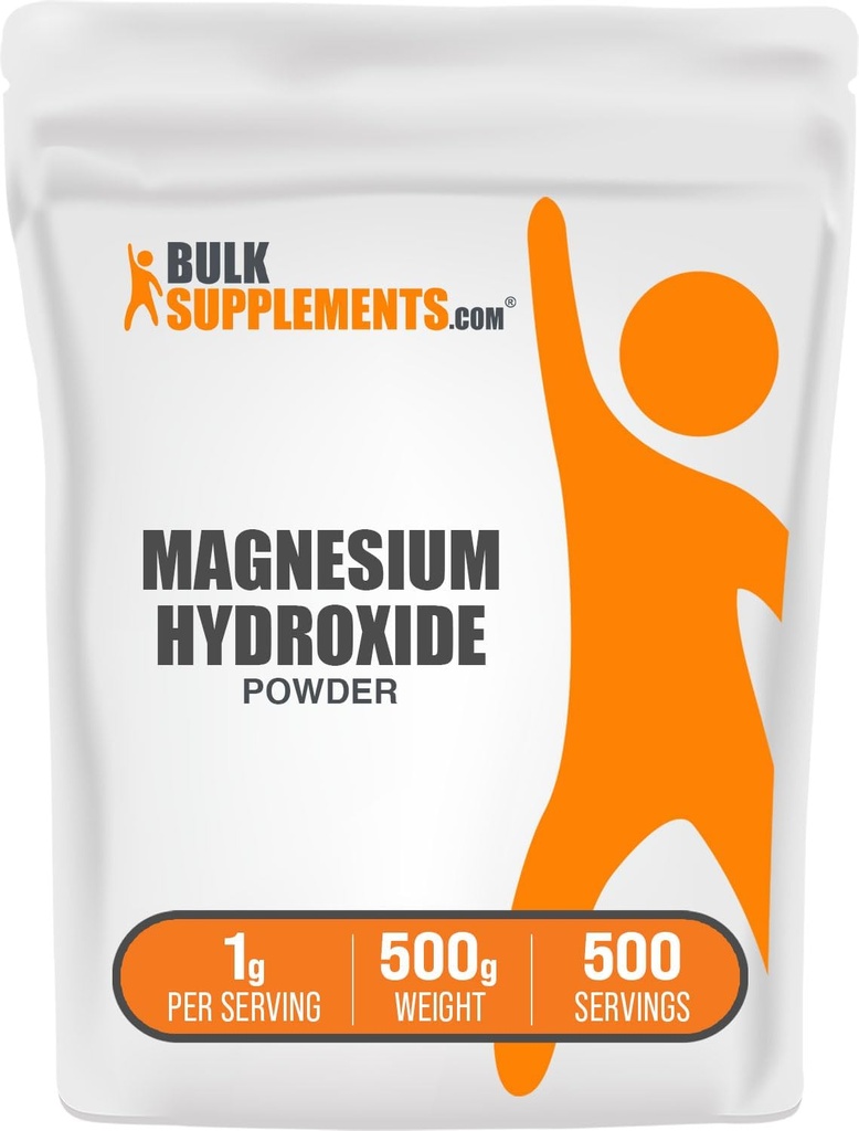 BulkSupplements.com Magnesium Hydroxide Powder - Magnesium Hydroxide Supplement - Food Grade & Gluten Free, 1g per Serving, 500g (1.1 lbs) (Pack of 1)