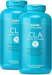 GNC Total Lean CLA | Improve Body Composition & Lean Muscle Tone, Fuels Fat Metabolism & Energy Without Stimulants | Gluten Free |Twin Pack (2 x 180 Softgels)