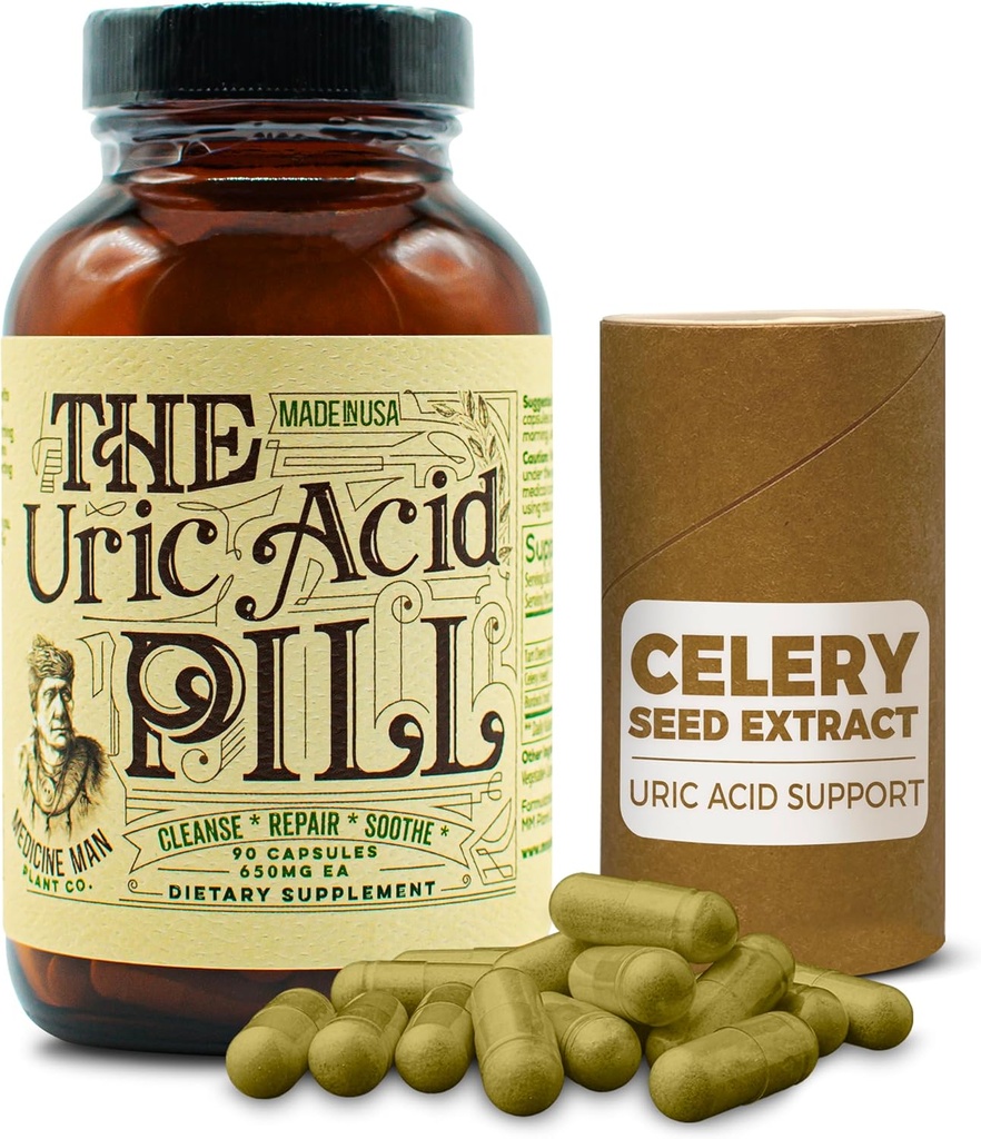 The Uric Acid Pill 90 Capsules - Uric Acid Supplement with Tart Cherry Extract, Celery Seeds, and Burdock Root - Uric Acid Support Supplement containing Non-GMO and Herbal Ingredients