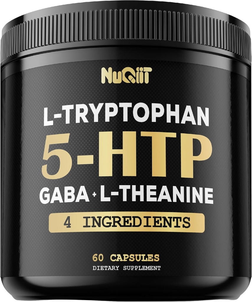 5 HTP 200mg GABA 500mg L-Theanine 200mg L-Tryptophan 100mg Supplement - Support Brain, Circulation Health, Concentration & Rest Well - 60 Capsules for 1 Month - 4in1 Premium Blend