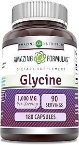 Amazing Formulas Glycine Supplement | 1000 Mg per Serving | 180 Capsules | Non-GMO | Gluten-Free | Made in USA