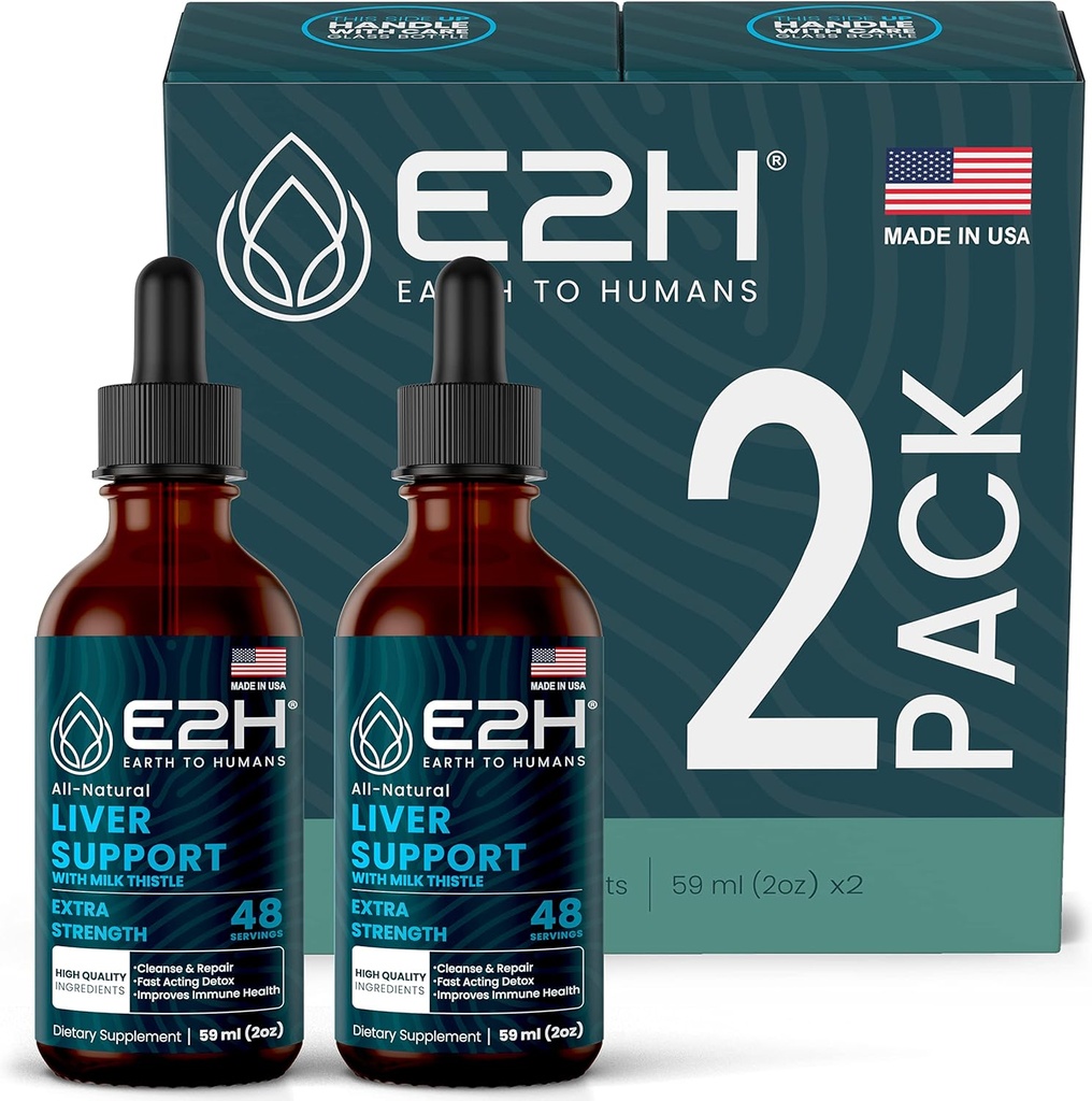 E2H Liver Support Supplement with Milk Thistle - Liver Health Formula - Artichoke Extract, Dandelion Root, Chanca Piedra, and More - Absorbent Liquid Formula (2 Bottles)