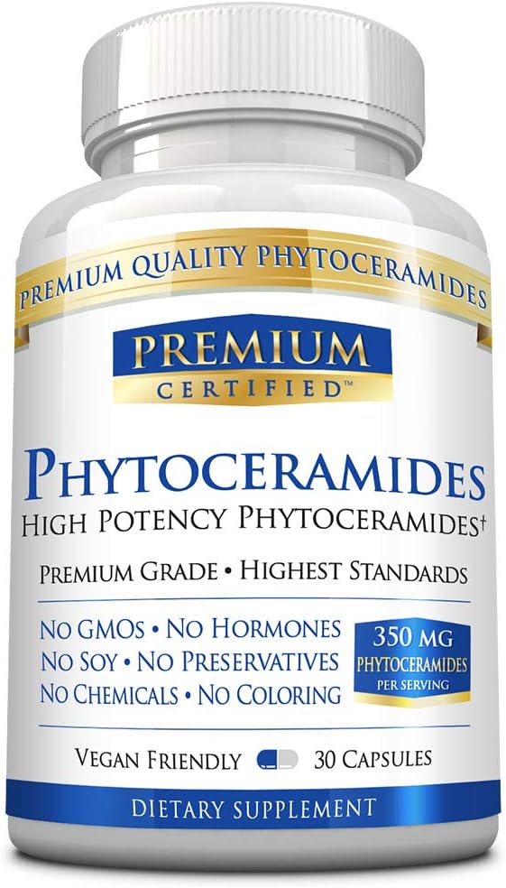 Phytoceramides 350mg from 100% Wheat -Vitamin A, C, E and D3 - Reverse Aging Skin, Replenish Moisture & Repair Skin - 100% Pure Natural - 30 Capsules - Vegan Friendly