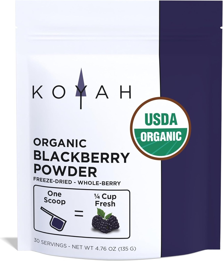 KOYAH - Organic BlackBerry Powder: 30 Servings (1 Scoop = 1/4 Cup Fresh): Freeze-Dried, Whole-Berry Powder, Raw