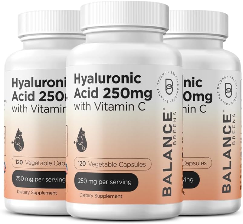 Pure Hyaluronic Acid Supplement 250mg with Vitamin C 50mg, 120 Vegan Capsules - Skin Hydration for Natural Glow, Hair, Nails, Bone & Joint Health Formula