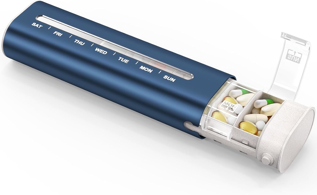 Zannaki Aluminum 7 Day Weekly Pill Organizer, Portable Travel Pill Case with Three Layer Seal, Large Capacity Cute Daily Pill Box, Pill Holder Container for Vitamins, Pills, Supplements and Medication