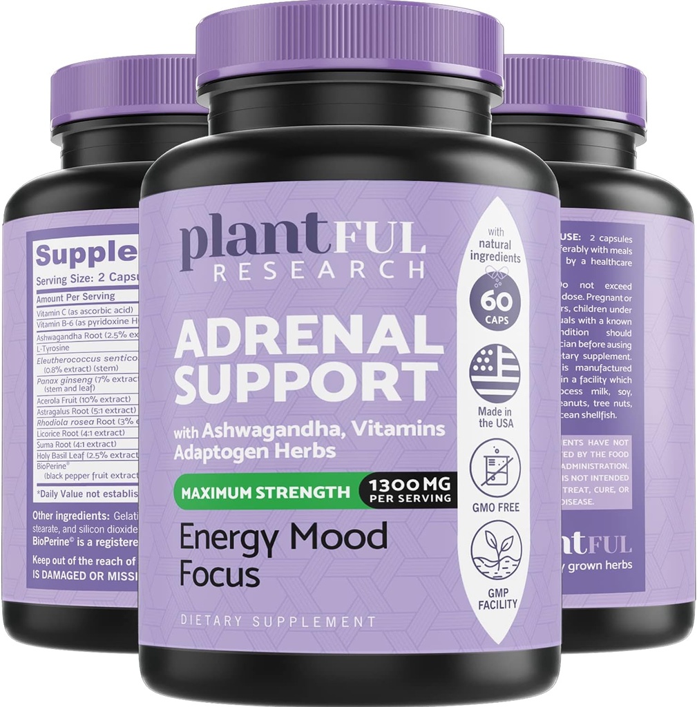 Adrenal Support & Cortisol Manager Supplement │Ultra High Purity Adaptogens, Ashwagandha Extract, Rhodiola Rosea Capsules for Natural Energy, Fatigue, Mood Boost Non GMO
