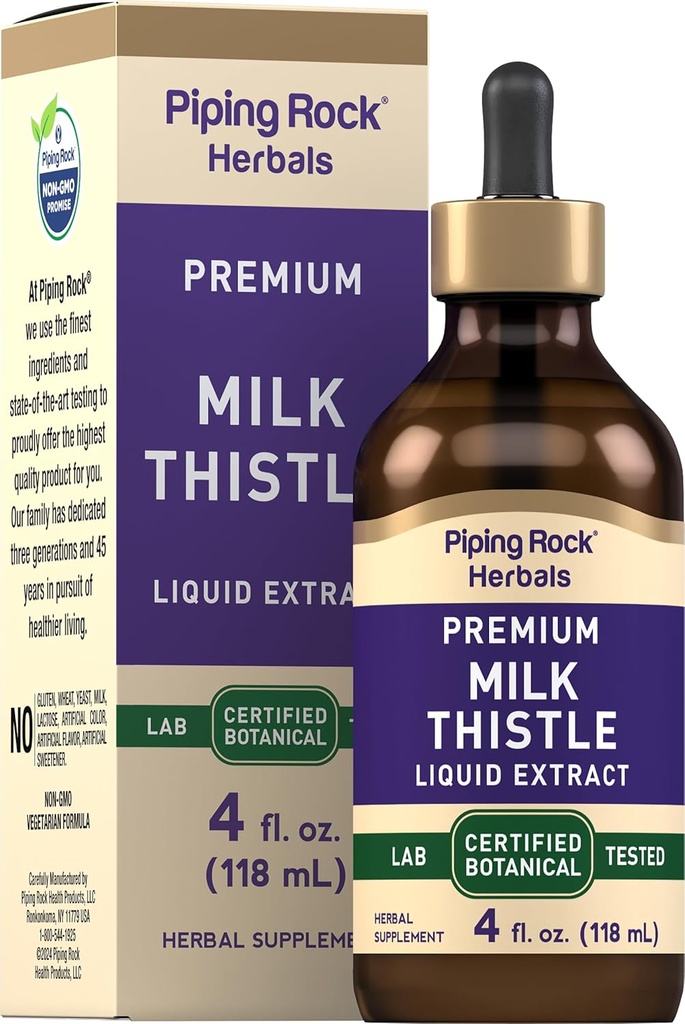 Piping Rock Milk Thistle Extract Liquid Drops | 4 Fl Oz | Herb Tincture Supplement | Alcohol Free | Vegetarian | Non GMO, Gluten Free