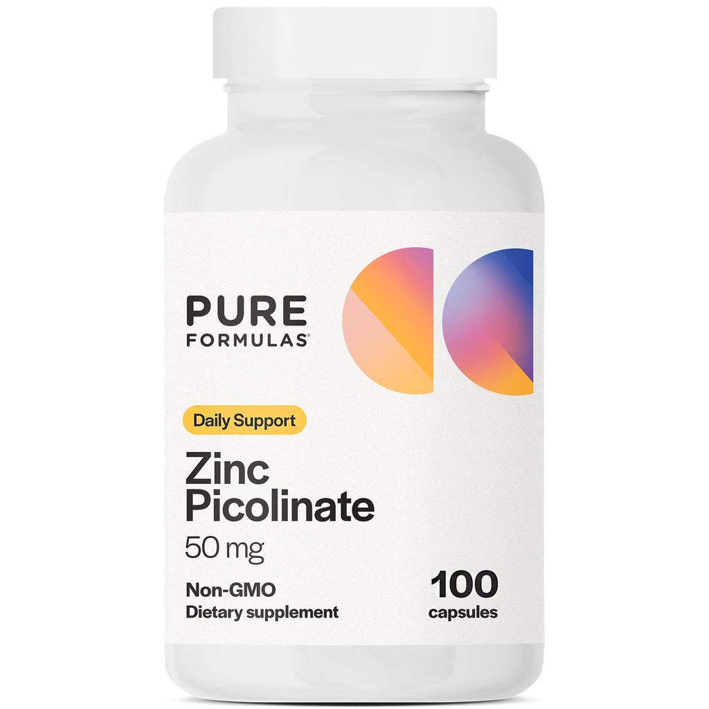 PureFormulas Zinc Picolinate 50 mg - Immunity & Hormone Support - Bioavailable 50 mg Zinc Supplement 100 Capsules